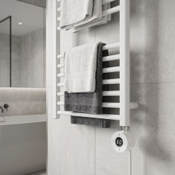 Cleo White Compact Round Thermostatic Electric Heating Element - closeup