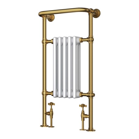 Henley Traditional Brass & White Towel Rail - 498 x 940mm