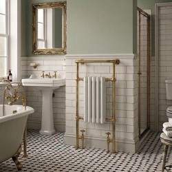 Henley Traditional Brass & White Towel Rail - 498 x 940mm - closeup