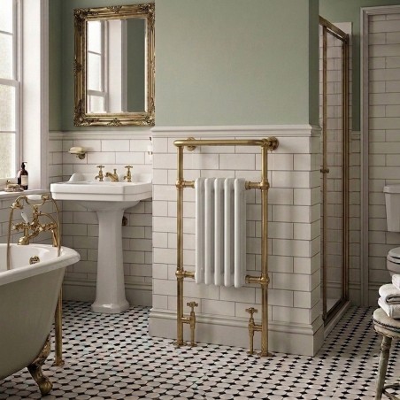 Henley Traditional Brass & White Towel Rail - 498 x 940mm
