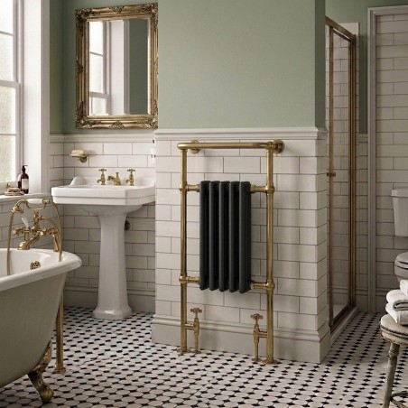Henley Traditional Brass & Black Towel Rail - 498 x 940mm