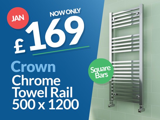 Crown 500 x 1200mm Chrome Towel Rail